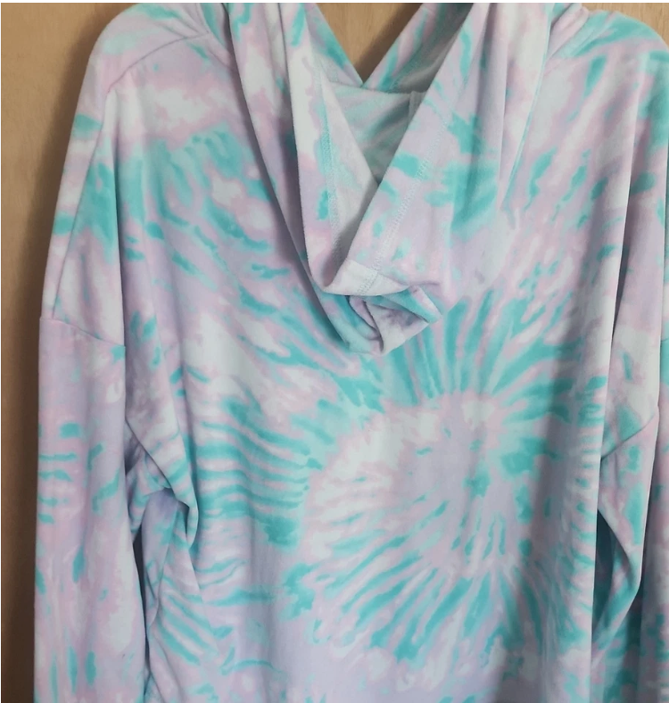 Justice Girls Tie-Dye Pullover Hoodie Long Sleeve Size 14 Purple Green White